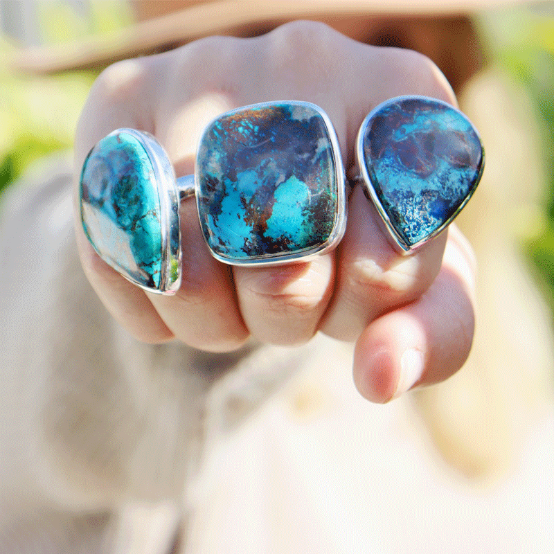 large square shattuckite gemstone silver ring