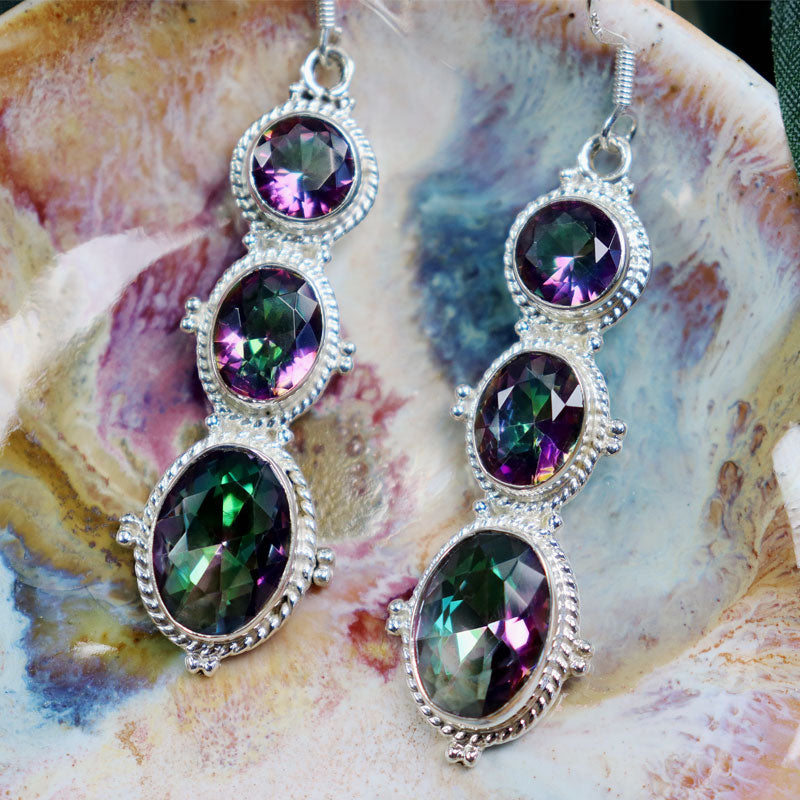 mystic topaz silver gemstone earrings