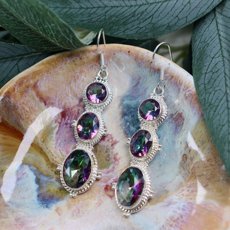 mystic topaz silver gemstone earrings