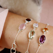 rose quartz garnet silver gemstone bracelet