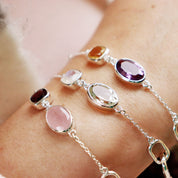 rose quartz garnet silver gemstone bracelet