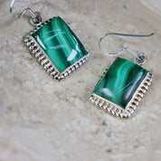 malachite silver gemstone earrings