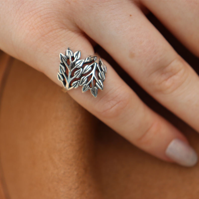 leaf vine sterling silver ring