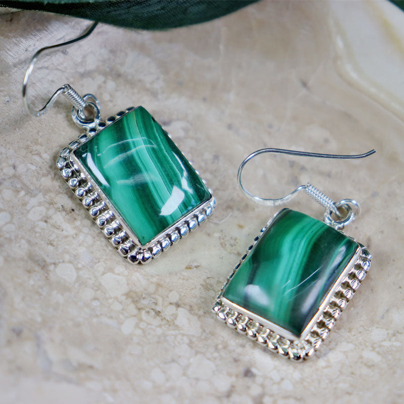 malachite silver gemstone earrings