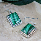 malachite silver gemstone earrings