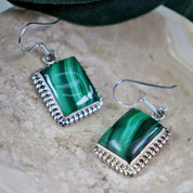 malachite silver gemstone earrings