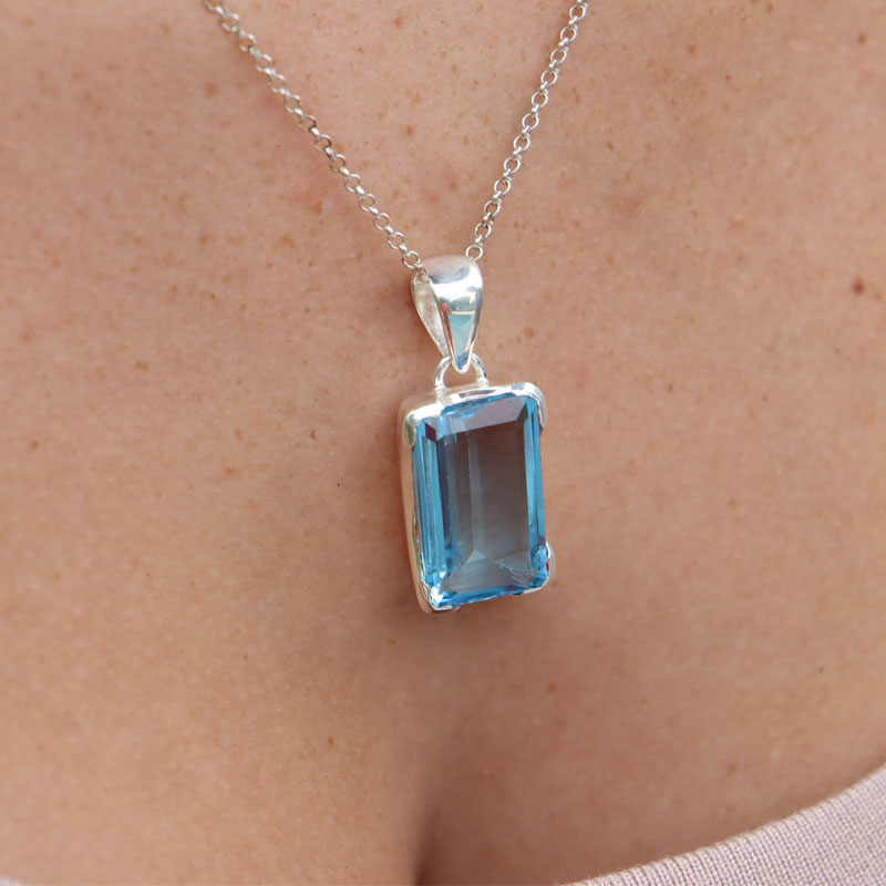 swiss blue topaz sterling silver gemstone pendant