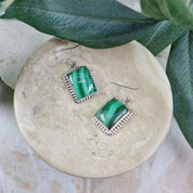 malachite silver gemstone earrings