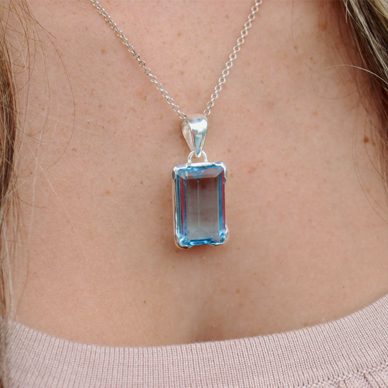 swiss blue topaz sterling silver gemstone pendant