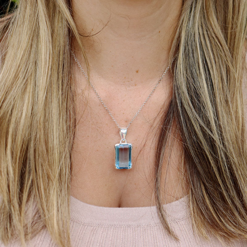 swiss blue topaz sterling silver gemstone pendant