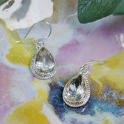 clear quartz silver gemstone earrings