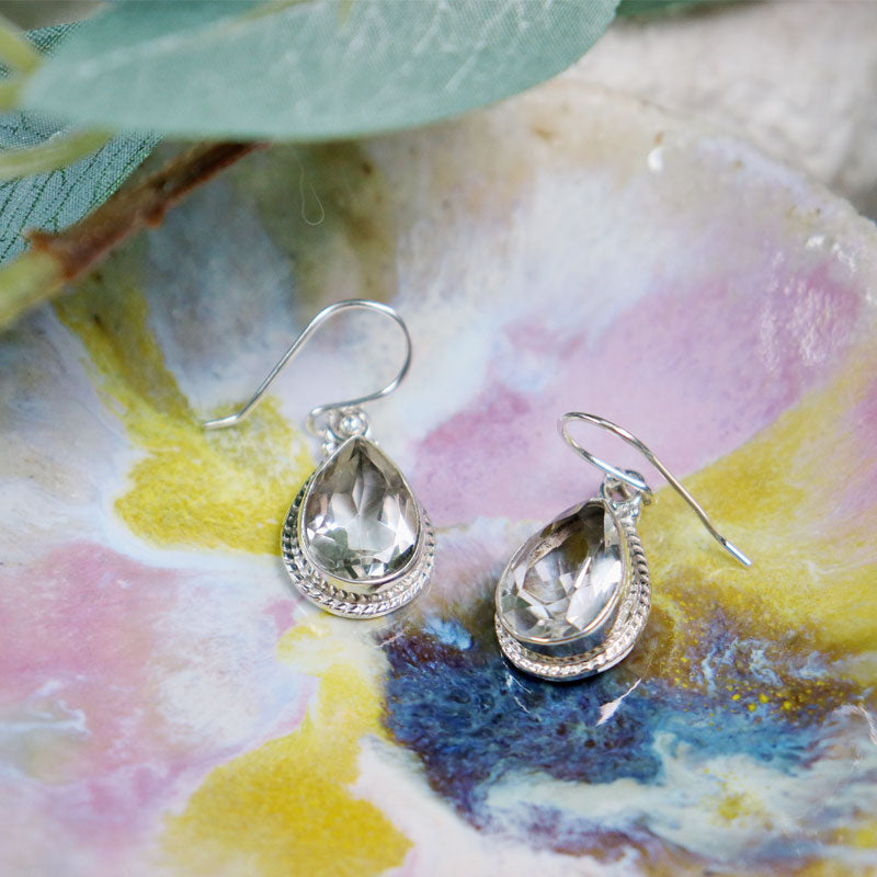 clear quartz silver gemstone earrings