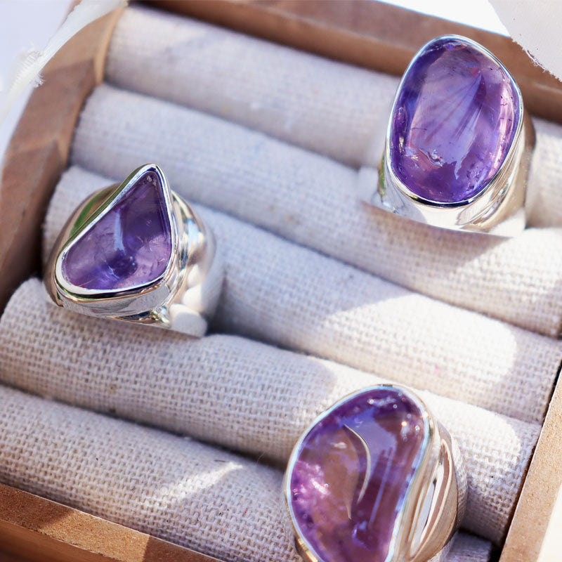 amethyst large silver gemstone ring