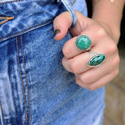 malachite sterling silver gemstone ring