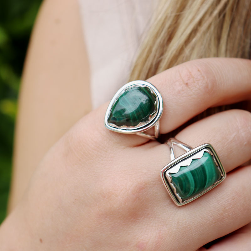 malachite sterling silver gemstone ring