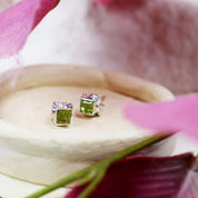 Peridot silver gemstone stud earrings