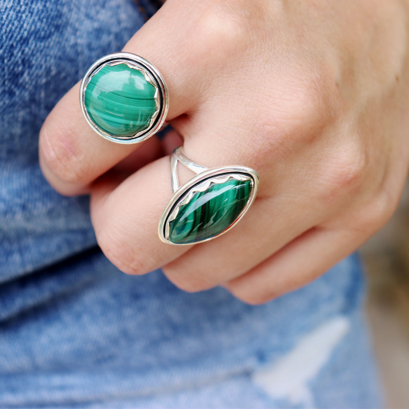 malachite sterling silver gemstone ring