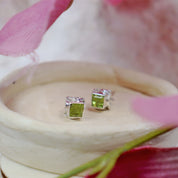 Peridot silver gemstone stud earrings