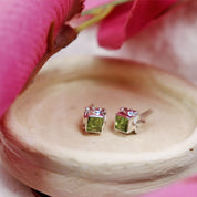 Peridot silver gemstone stud earrings