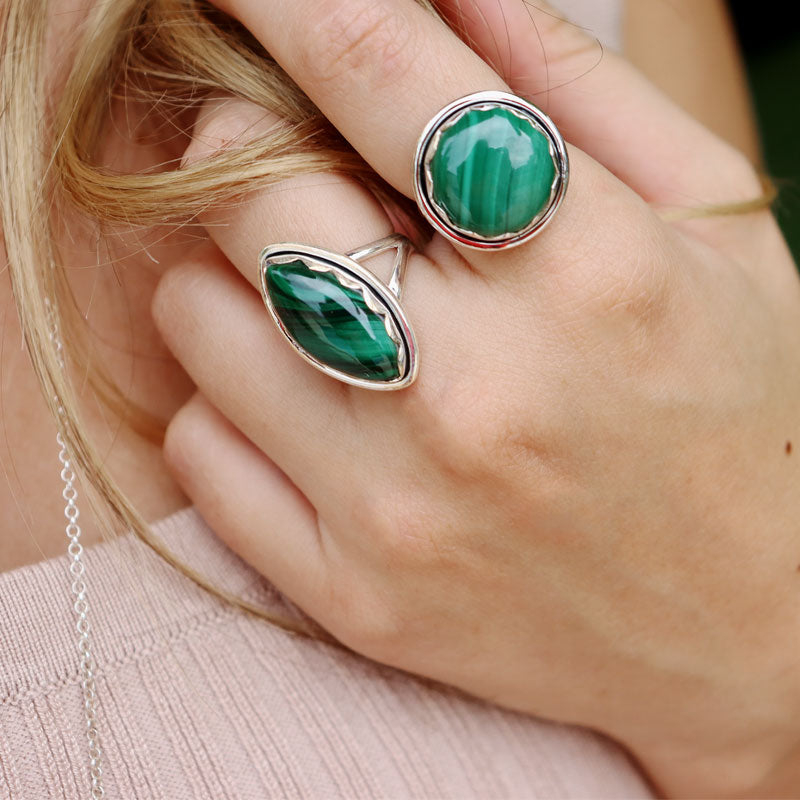 malachite sterling silver gemstone ring