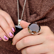 big round smoky quartz sterling silver gemstone ring