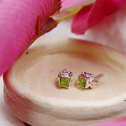 Peridot silver gemstone stud earrings