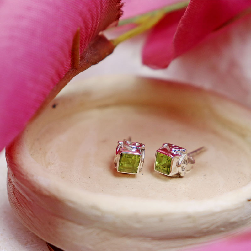 Peridot silver gemstone stud earrings