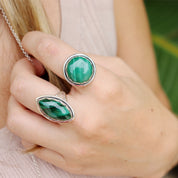 malachite sterling silver gemstone ring