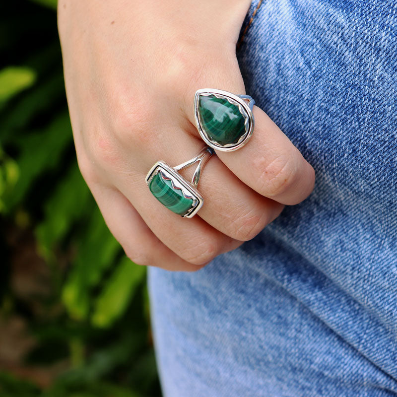 malachite sterling silver gemstone ring