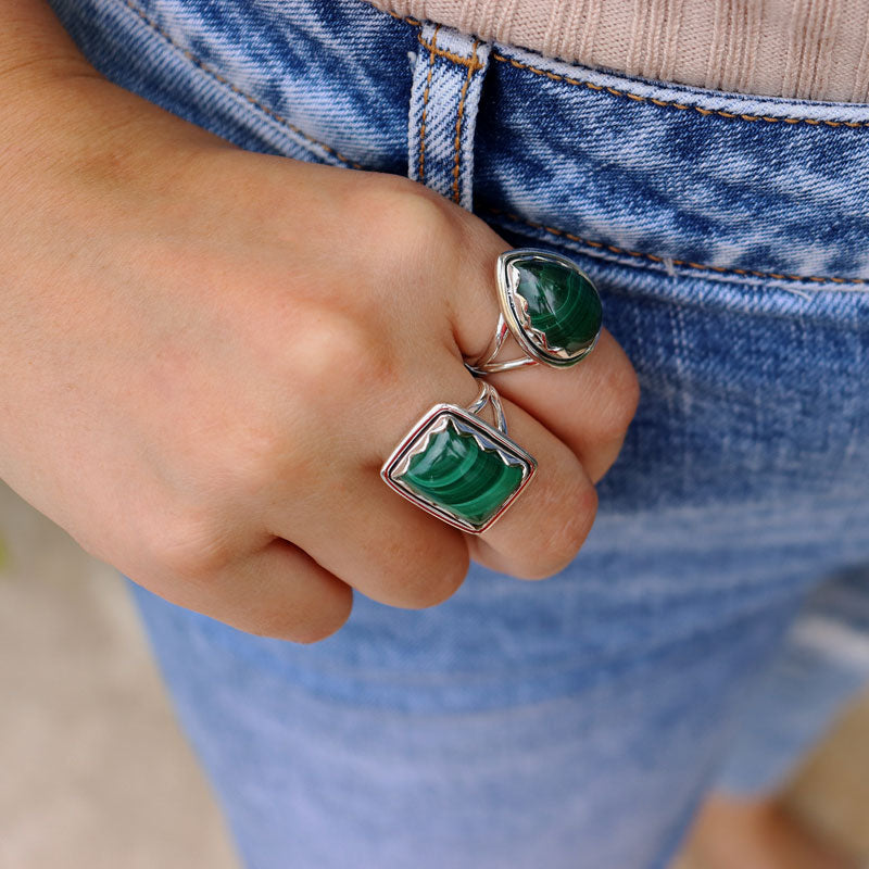 malachite sterling silver gemstone ring