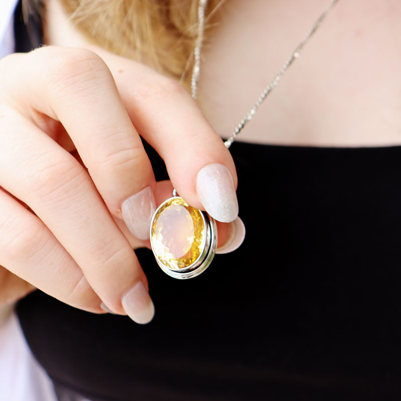 oval citrine gemstone sterling silver pendant