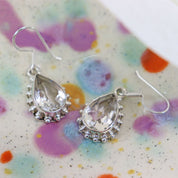 clear quartz teardrop silver gemstone earrings