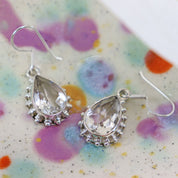 clear quartz teardrop silver gemstone earrings