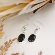 black onyx clear quartz sterling silver gemstone earrings