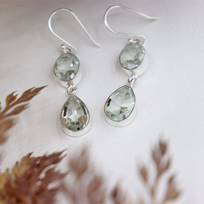 green amethyst sterling silver earrings