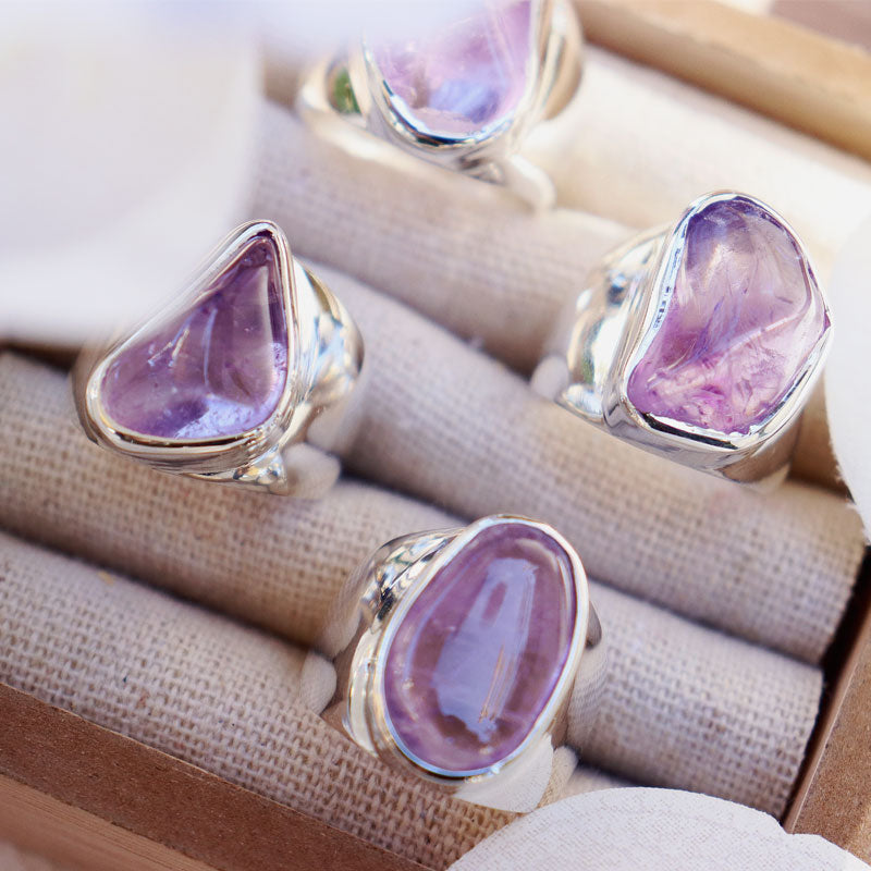 amethyst large silver gemstone ring