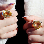 citrine teardrop silver gemstone ring