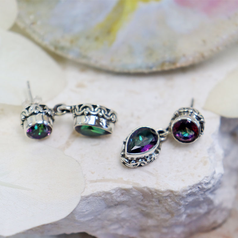 mystic topaz silver gemstone earrings