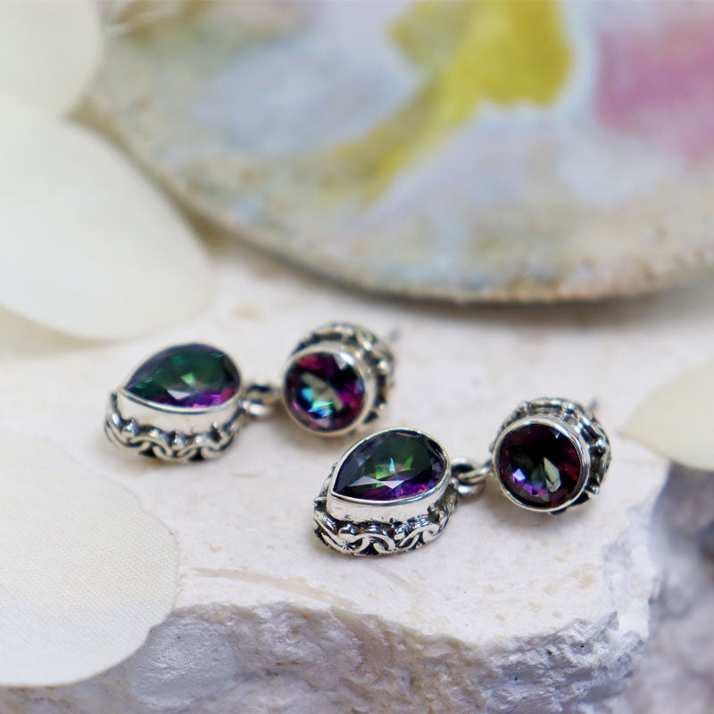 mystic topaz silver gemstone earrings