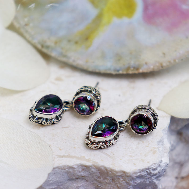 mystic topaz silver gemstone earrings