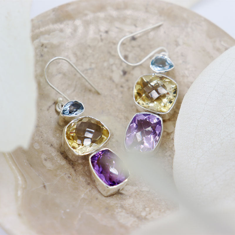 amethyst citrine blue topaz sterling silver gemstone earrings