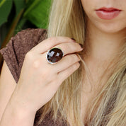 smoky quartz oval checkerboard cut sterling silver gemstone ring