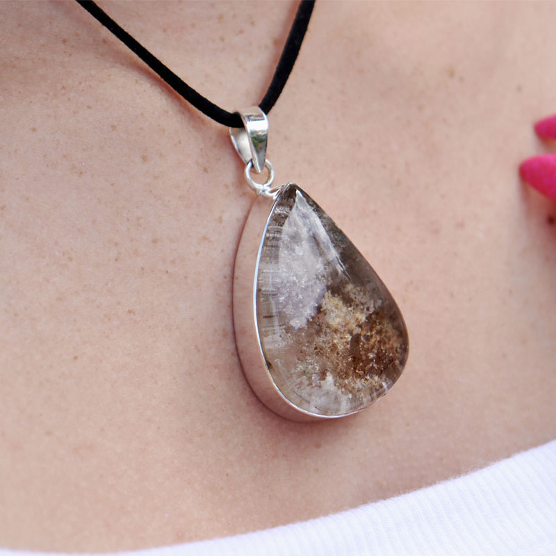 teardrop garden quartz silver gemstone pendant