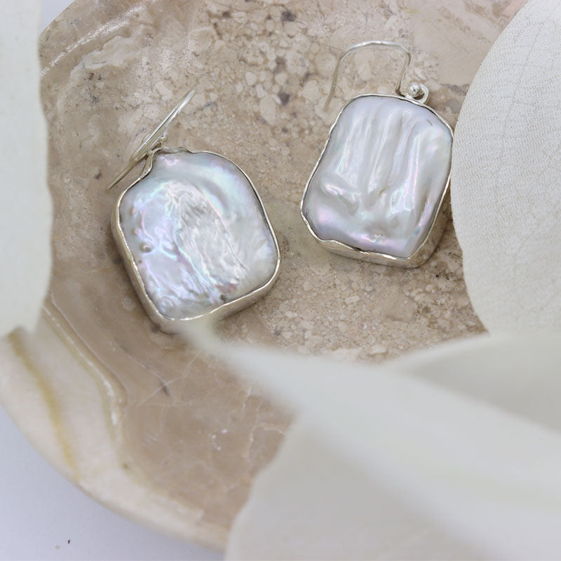 biwa pearl sterling silver gemstone earrings