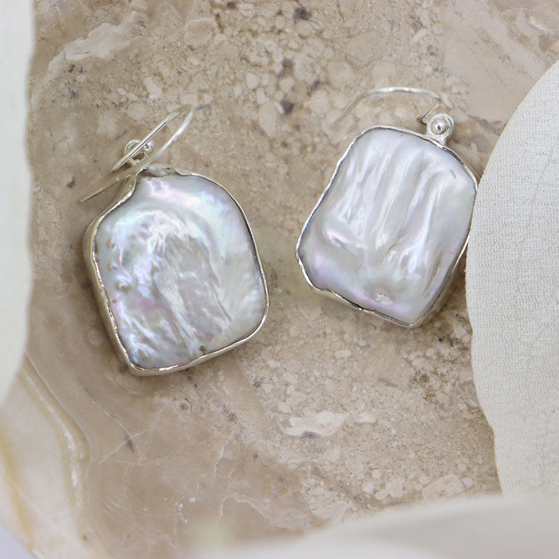 biwa pearl sterling silver gemstone earrings