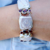 biwa pearl and garnet sterling silver gemstone bracelet