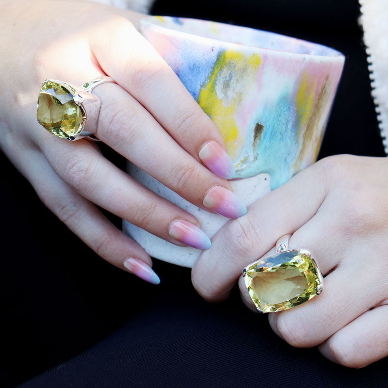 lemon quartz silver gemstone ring