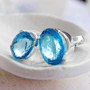 big swiss blue topaz silver gemstone ring