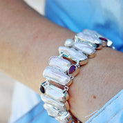 biwa pearl garnet sterling silver gemstone bracelet