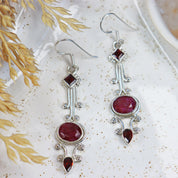 ruby quartz garnet silver gemstone earrings